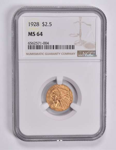 MS64 1928 $2.50 Indian Head Gold Quarter Eagle NGC