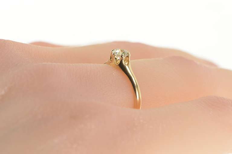 14K Yellow Gold 0.32 Ct Diamond Solitaire Victorian Engagement Ring