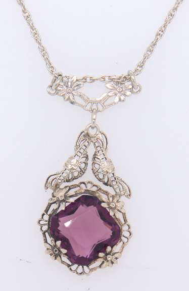 Vintage Sterling Silver Cubic Zirconia Pendant on Chain