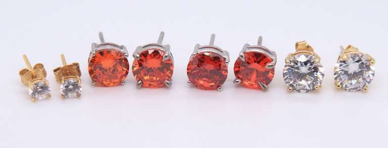 Group Lot of 4 Cubic Zirconia 925 Sterling Silver Stud Earrings