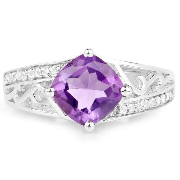 Plated Rhodium 1.80ct Amethyst and White Topaz Ring