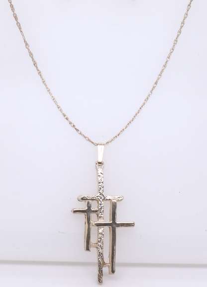 Vintage Sterling Silver Triple Cross Pendant on Chain