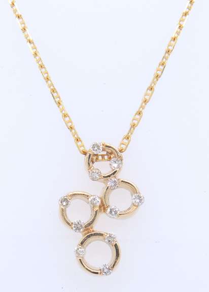 Brilliant Yellow Gold Diamond Circle Station Pendant on Chain