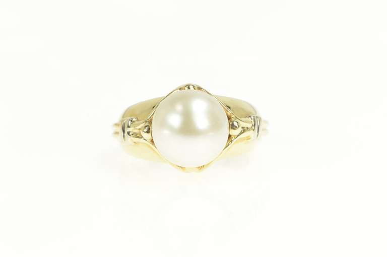14K Yellow Gold Ornate Pearl Inset Elaborate Statement Ring