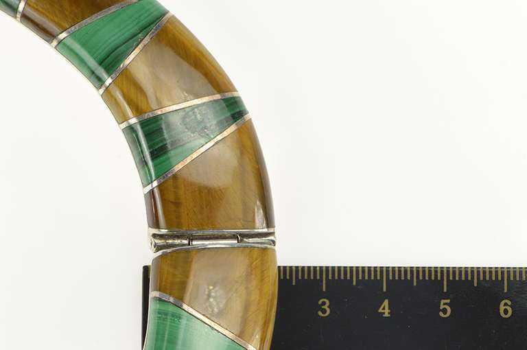 Sterling Silver Tiger's Eye Malachite Inlay Squared Collar Necklace