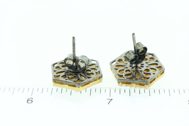 Flashy Silver Earrings Stamped with Mine Cut Diamond and Diamond Accents