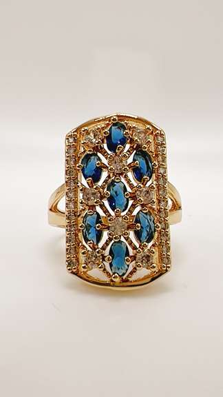 22kt Gold Plated Blue Sapphire & Gemstone Cocktail Ring