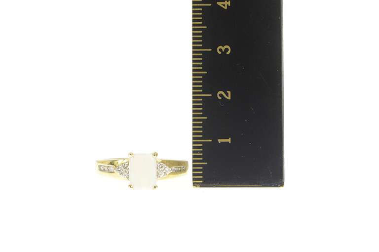 14K Yellow Gold Squared Natural Opal Diamond Accent Ring