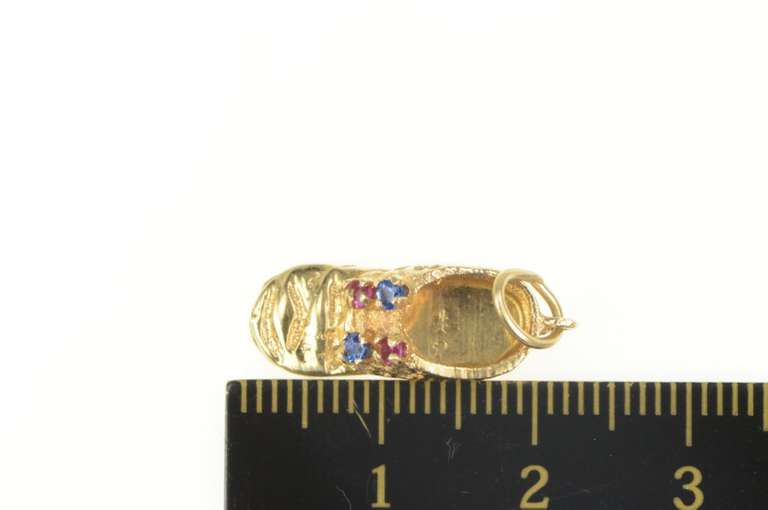 14K Yellow Gold 3D Retro Ruby Sapphire Baby Shoe Bootie Charm/Pendant