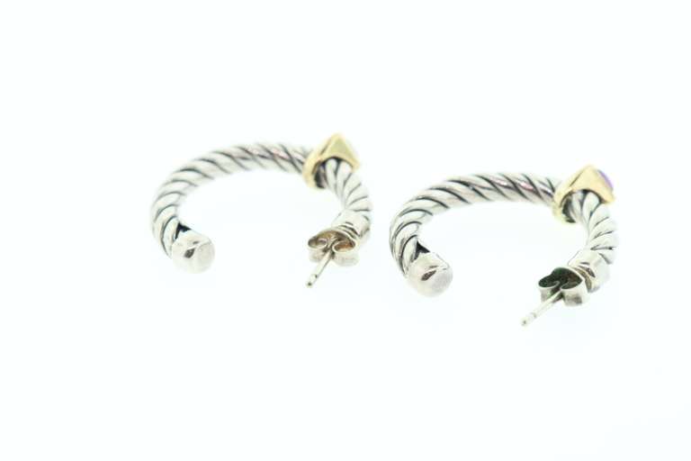 AUTHENTIC DAVID YURMAN STERLING AND 18K GOLD CLASSIC CABLE HOOP EARRINGS