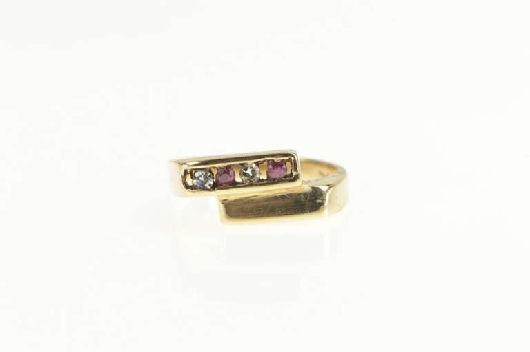 14K Yellow Gold Squared Diamond Ruby Geometric Freeform Ring