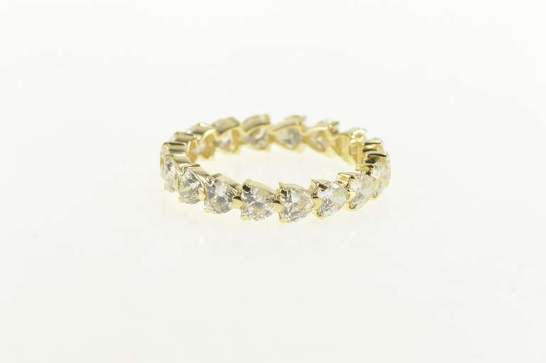 14K Yellow Gold Heart CZ Eternity Anniversary Stackable Band Ring