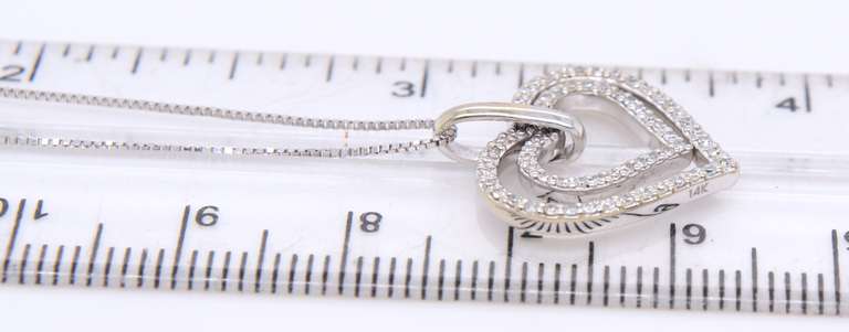 Wonderful White Gold Double Heart Diamond Pendant on Chain