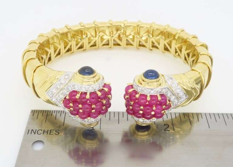 Flex Diamond, Ruby & Sapphire Cuff Bracelet in 18k