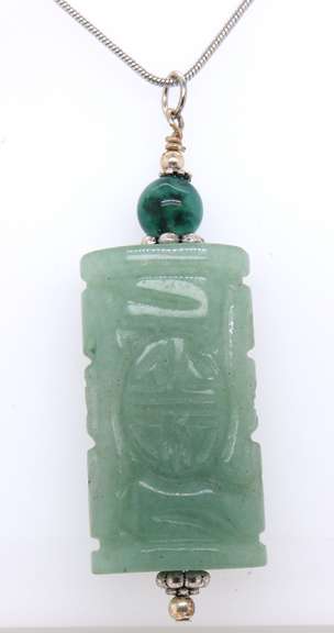 Green Jade Pendant on Snake Chain