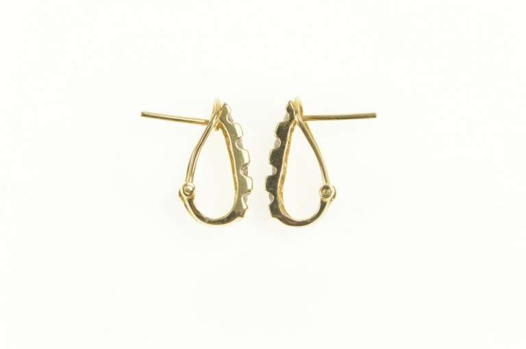 14K Yellow Gold Grooved Channel Squared Oval Bar Hoop Earrings