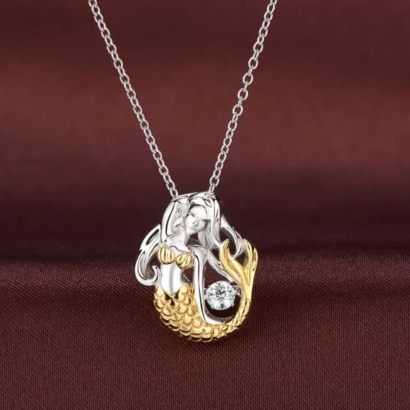 Sterling silver Mermaid two tone beautiful dancing stone Pendant
