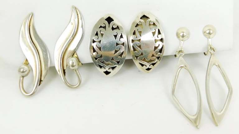 3 Pairs of Early Sterling Screwback Earrings