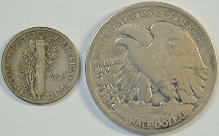 Scarce 1919-S Mercury Dime in XF & 1919-S Walking Half in Fine