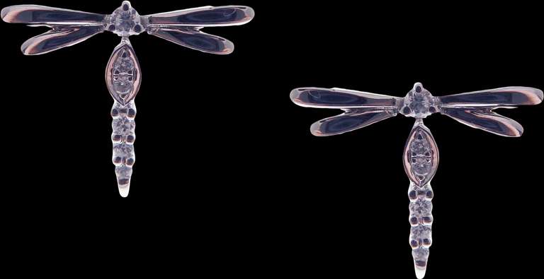 Exotic 18k White Gold Diamond Studded Dragonfly Earrings