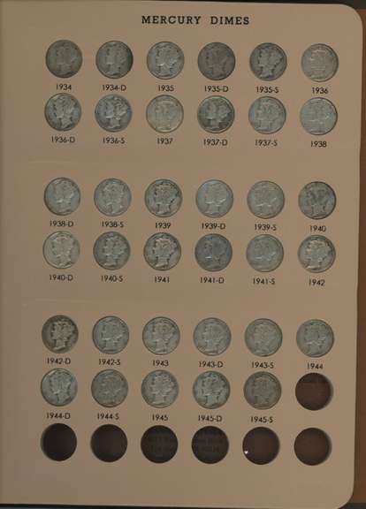 Complete Set of 76 Mercury Dimes in album (missing one coin)