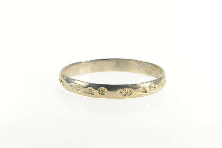Sterling Silver South American Stamped Pattern Bangle Bracelet