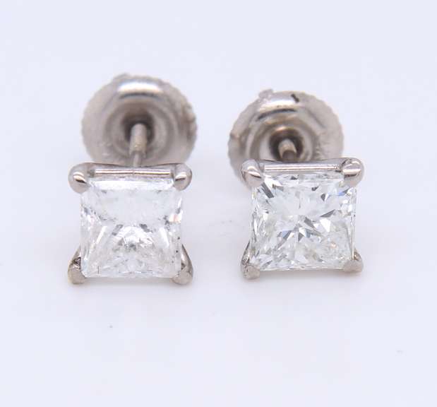 Brilliant White Gold Princess Cut Diamond Stud Earrings