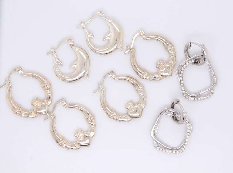 Group Lot of 4 Vintage 925 Sterling Silver Hoop Earrings