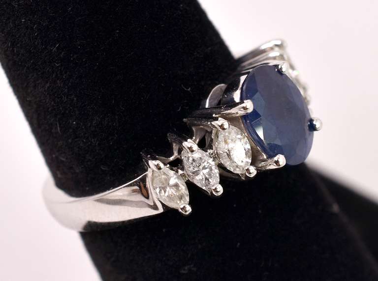 Excellent Sapphire and Diamond Ring in 14K White Gold
