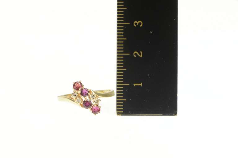10K Yellow Gold Wavy Ruby Diamond Bypass Cluster Statement Ring