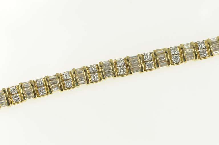 14K Yellow Gold 8.30 Ctw Baguette Diamond Encrusted Tennis Bracelet