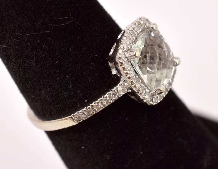 Gorgeous Green Amethyst and Diamond Ring in 14K White Gold