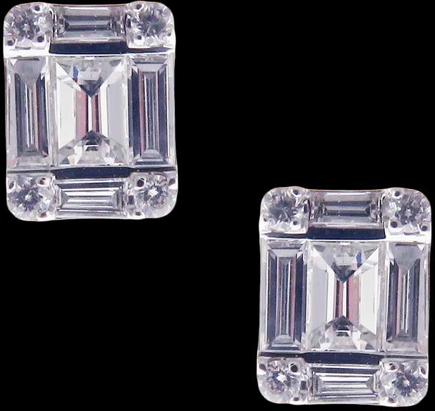 18k White Gold Geometric Pushback Post Diamond Earrings
