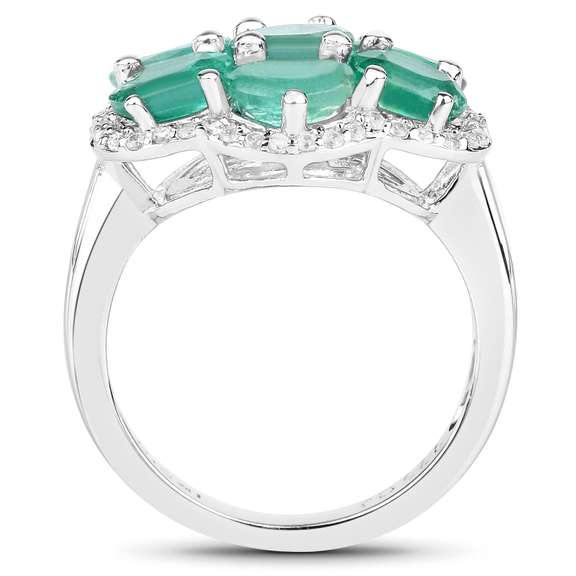 Plated Rhodium 3.08ctw Emerald and White Zircon Ring