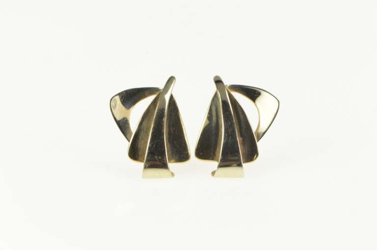 14K Yellow Gold Two Tone Geometric Abstract Statement Stud Earrings