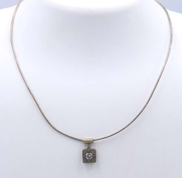 Vintage Sterling Silver Cubic Zirconia Pendant on Chain