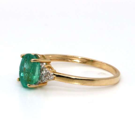 Radiant Emerald and Diamond 14kt Ring