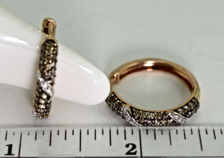 14K Rose Gold Champagne Diamond Hoops