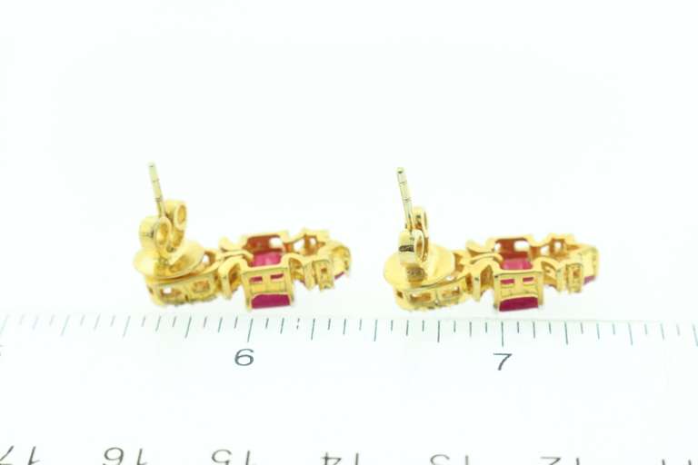 Elite Ruby Pair Gold Plated Silver Earrings with Diamond Accents