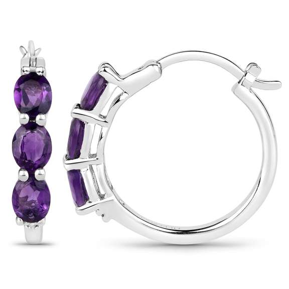 Plated 18KT White Gold 2.04ctw Amethyst and Diamond Earrings