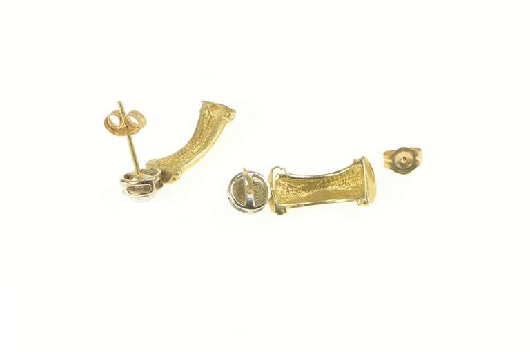 14K Yellow Gold Two Tone Grooved Geometric Bar Drop Earrings