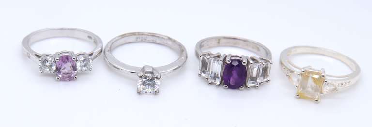 Lot of 4 Vintage 925 Sterling Silver Gemstone Rings