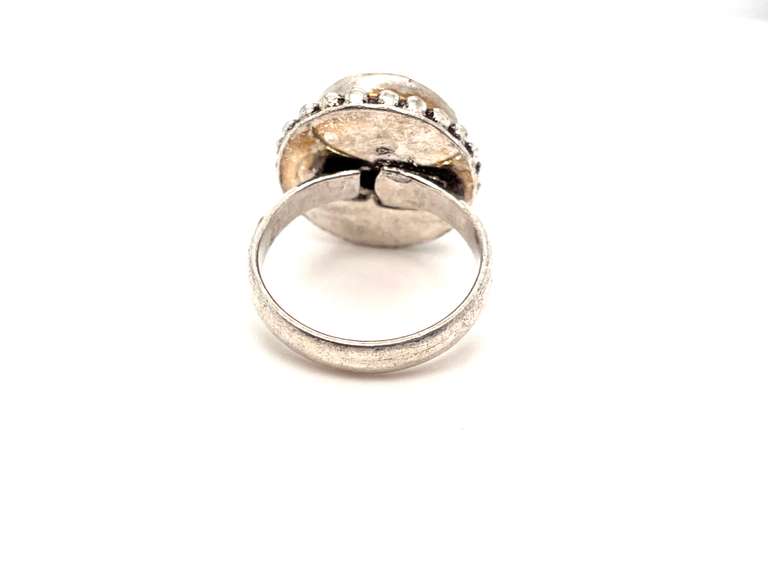 Petite Circular Red Coral Tibetan Silver Beaded Design Ring