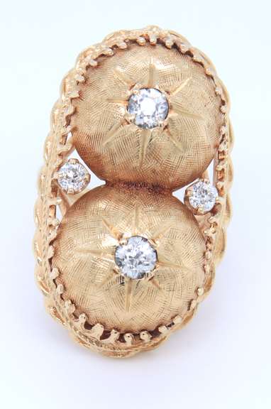 Antique Florentine Double Dome Euro Cut Diamond Ring in Yellow Gold