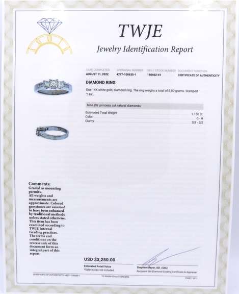 Dazzling White Gold Princess 3 Stone Diamond Ring