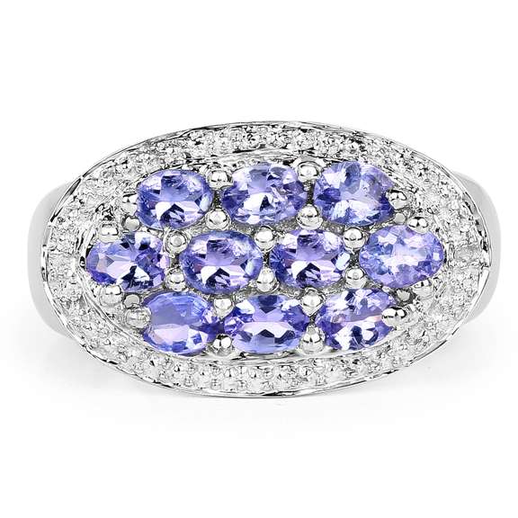 Plated Rhodium 1.70ctw Tanzanite Ring