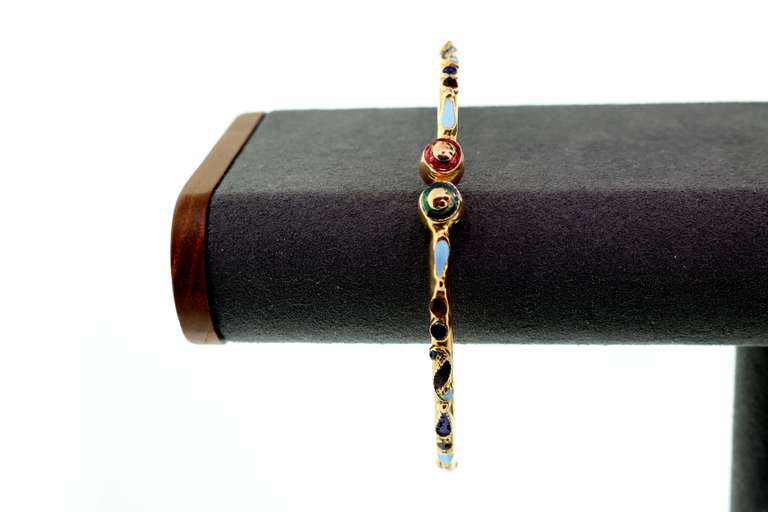 Exotic Polychromatic Enamel 22k Gold Bangle Bracelet