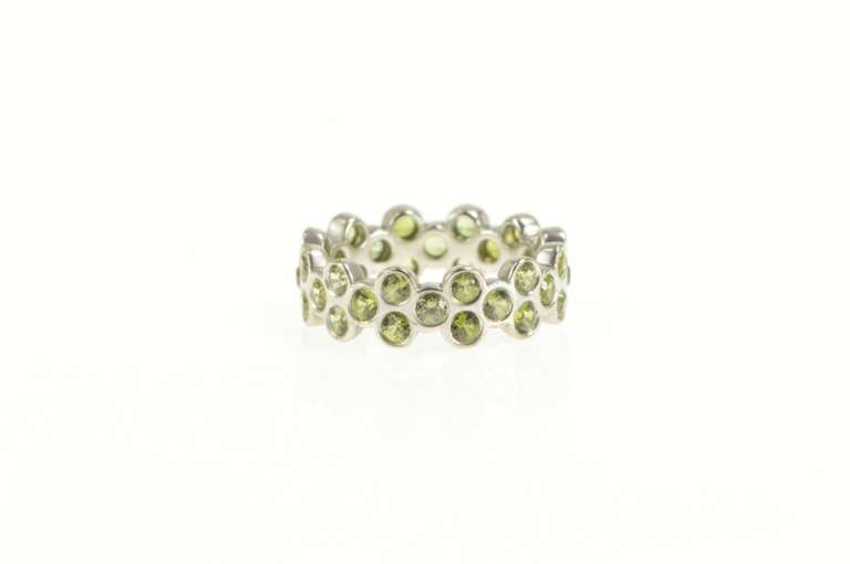 18K White Gold Green Sapphire Eternity Honeycomb Band Ring