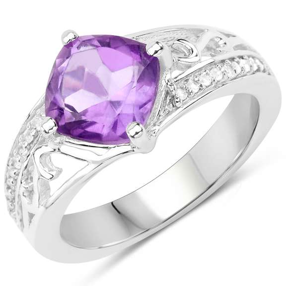 Plated Rhodium 1.80ct Amethyst and White Topaz Ring