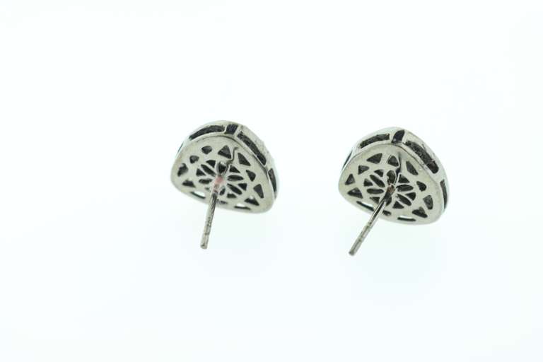 Angular Mine Cut Halo Diamond Earrings with Dark Silver and Diamond Accents